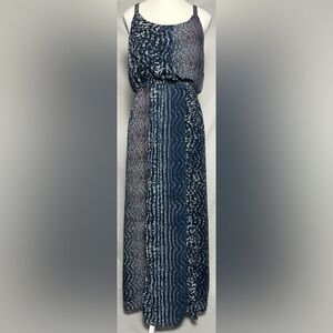GUESS BY MARCIANO Blue Summer Wedding Party Mix Print Maxi Dress‎ Size 10